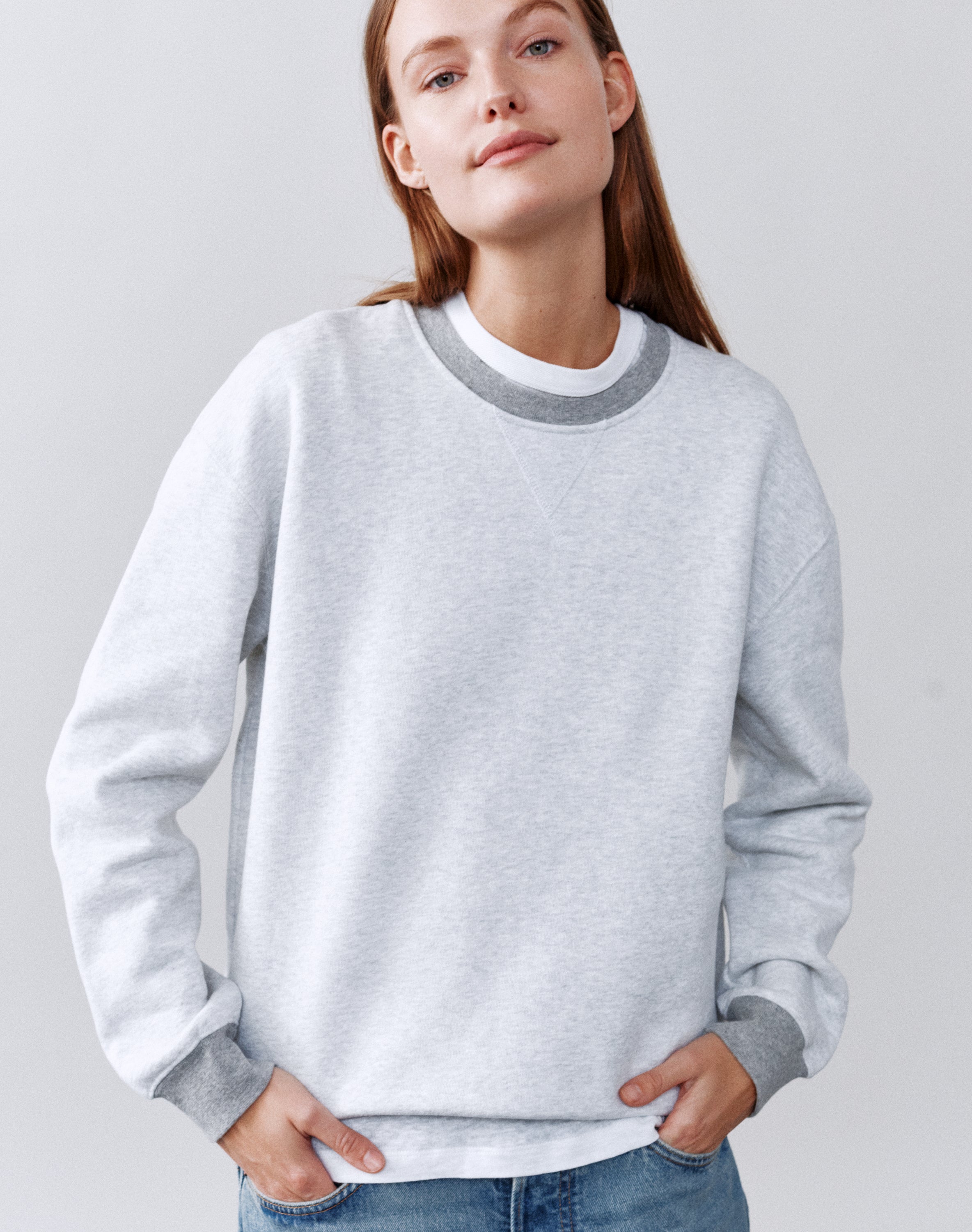 V-Notch Detail Grey Sweatshirt 