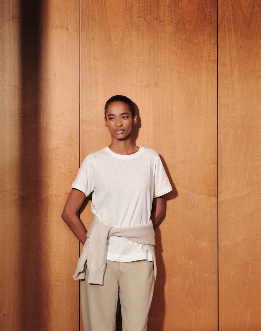 White cotton t-shirt with layered effect 